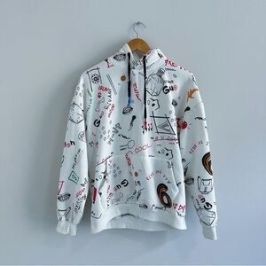 3/$20⚡️ Amazon White Graffti Hoodie Thick Hooded Sweatshirt Patterned Symbols